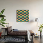 Scandinavian Floral Pattern, Teal, Orange and Mustard Yellow Retro Flowers 3 Wood Wall Art Gallery Image 2