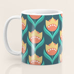 Scandinavian Floral Pattern, Teal, Orange and Mustard Yellow Retro Flowers 3 Coffee Mug Gallery Image 3