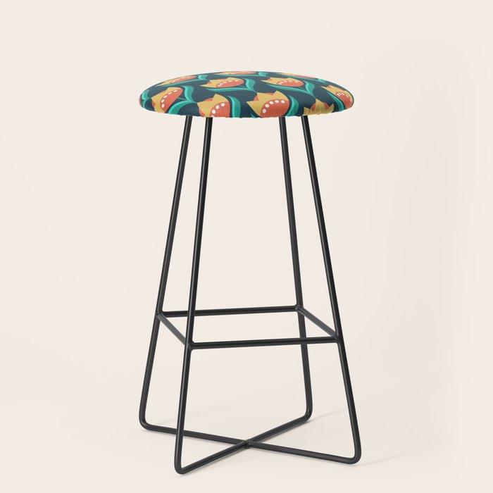 Scandinavian Floral Pattern, Teal, Orange and Mustard Yellow Retro Flowers 3 Stool Gallery Image 1