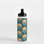Scandinavian Floral Pattern, Teal, Orange and Mustard Yellow Retro Flowers 3 Water Bottle Gallery Image 2