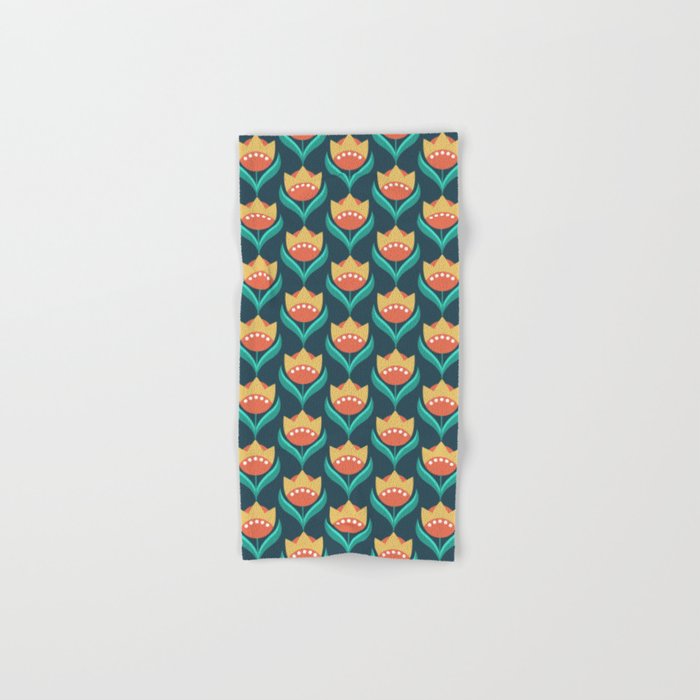 Scandinavian Floral Pattern, Teal, Orange and Mustard Yellow Retro Flowers 3 Bath Towel Gallery Image 1