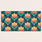 Scandinavian Floral Pattern, Teal, Orange and Mustard Yellow Retro Flowers 3 Desk Mat Gallery Image 3