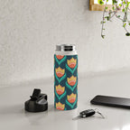 Scandinavian Floral Pattern, Teal, Orange and Mustard Yellow Retro Flowers 3 Water Bottle Gallery Image 4
