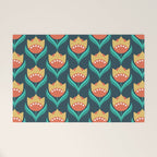 Scandinavian Floral Pattern, Teal, Orange and Mustard Yellow Retro Flowers 3 Welcome Mat Gallery Image 1