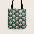Scandinavian Floral Pattern, Teal, Orange and Mustard Yellow Retro Flowers 3 Tote Bag Gallery Image 1
