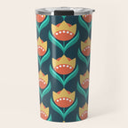 Scandinavian Floral Pattern, Teal, Orange and Mustard Yellow Retro Flowers 3 Travel Mug Gallery Image 1