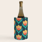 Scandinavian Floral Pattern, Teal, Orange and Mustard Yellow Retro Flowers 3 Wine Chiller Gallery Image 2