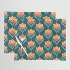 Scandinavian Floral Pattern, Teal, Orange and Mustard Yellow Retro Flowers 3 Placemat Gallery Image 1