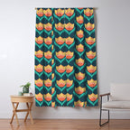 Scandinavian Floral Pattern, Teal, Orange and Mustard Yellow Retro Flowers 3 Window Curtain Gallery Image 5