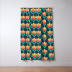 Scandinavian Floral Pattern, Teal, Orange and Mustard Yellow Retro Flowers 3 Window Curtain Gallery Image 3