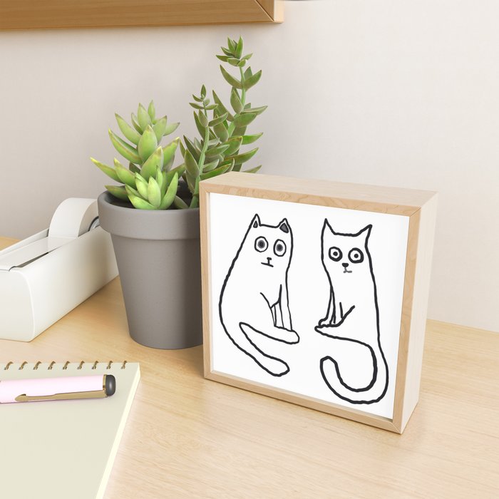 Cat friends, cute, funny, quirky cat drawing Mini Art Print Gallery Image 2