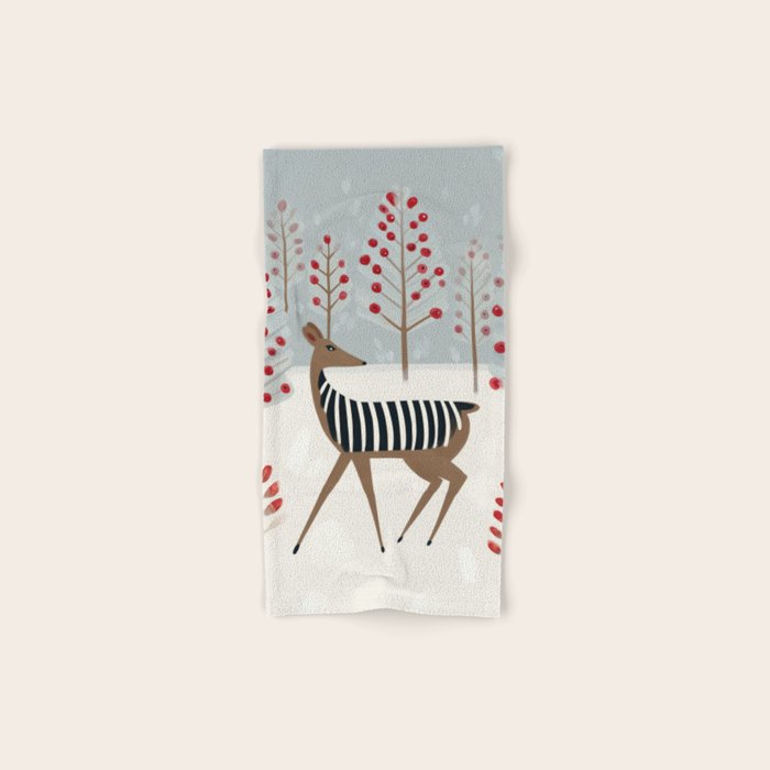 Deer In the Snowy Forest Bath Towel Gallery Image 1