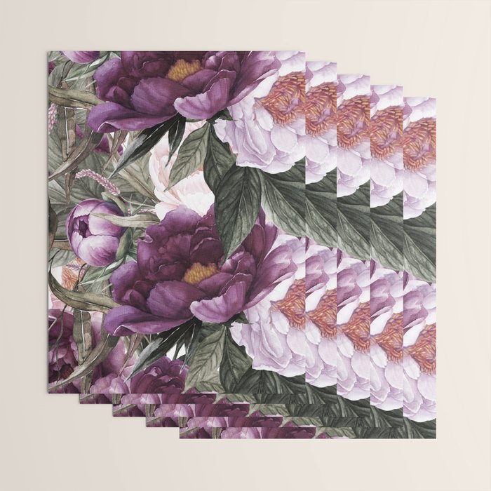 Purple Plum Pink Watercolor Peonies and Greenery Wrapping Paper Gallery Image 3