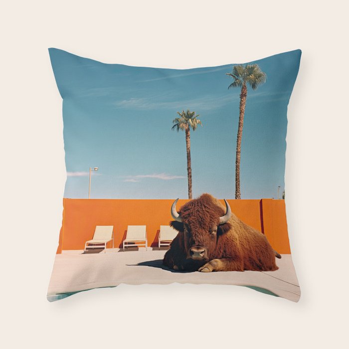 Bison By The Pool In Palm Springs Throw Pillow Gallery Image 6
