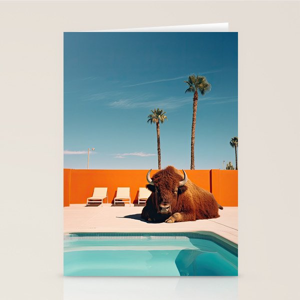 Bison By The Pool In Palm Springs Stationery Card Gallery Image 1
