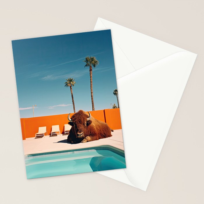 Bison By The Pool In Palm Springs Stationery Card Gallery Image 2