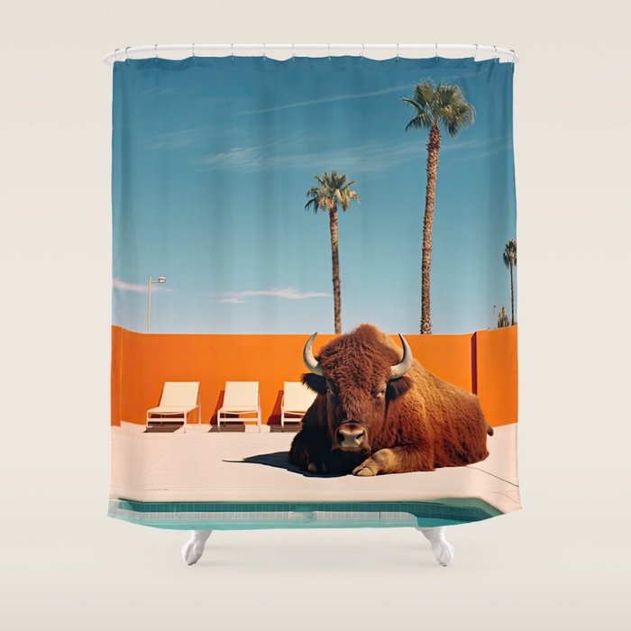 Bison By The Pool In Palm Springs Shower Curtain Gallery Image 1