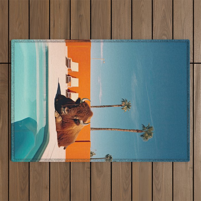 Bison By The Pool In Palm Springs Outdoor Rug Gallery Image 1