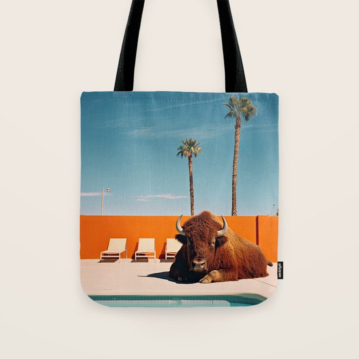 Bison By The Pool In Palm Springs Tote Bag Gallery Image 1