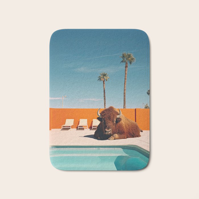 Bison By The Pool In Palm Springs Bath Mat Gallery Image 1