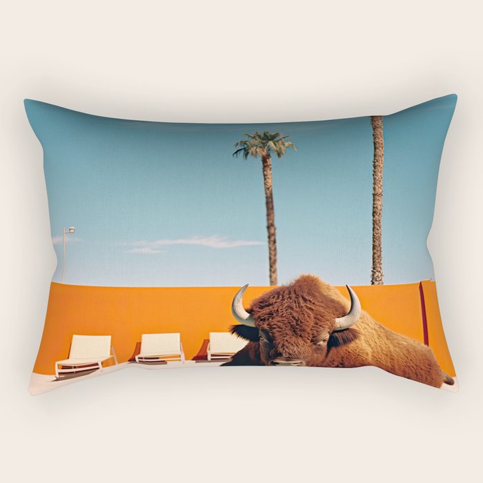Bison By The Pool In Palm Springs Rectangular Pillow Gallery Image 1
