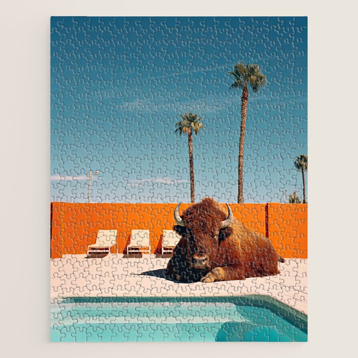 Bison By The Pool In Palm Springs Jigsaw Puzzle Gallery Image 1