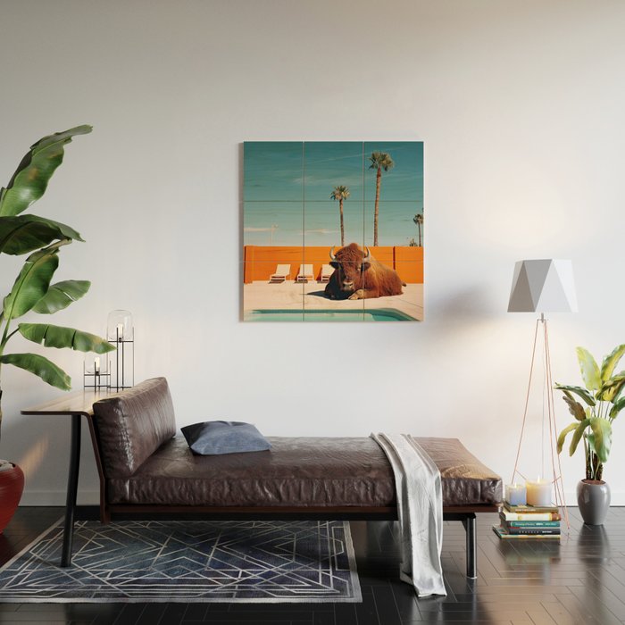 Bison By The Pool In Palm Springs Wood Wall Art Gallery Image 2