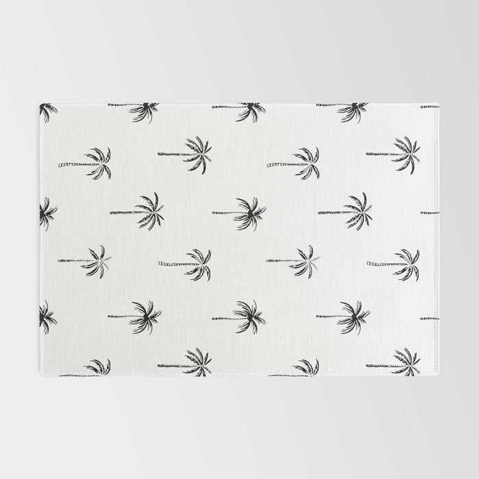 Black and white tropical palm tree pattern Rug Gallery Image 2