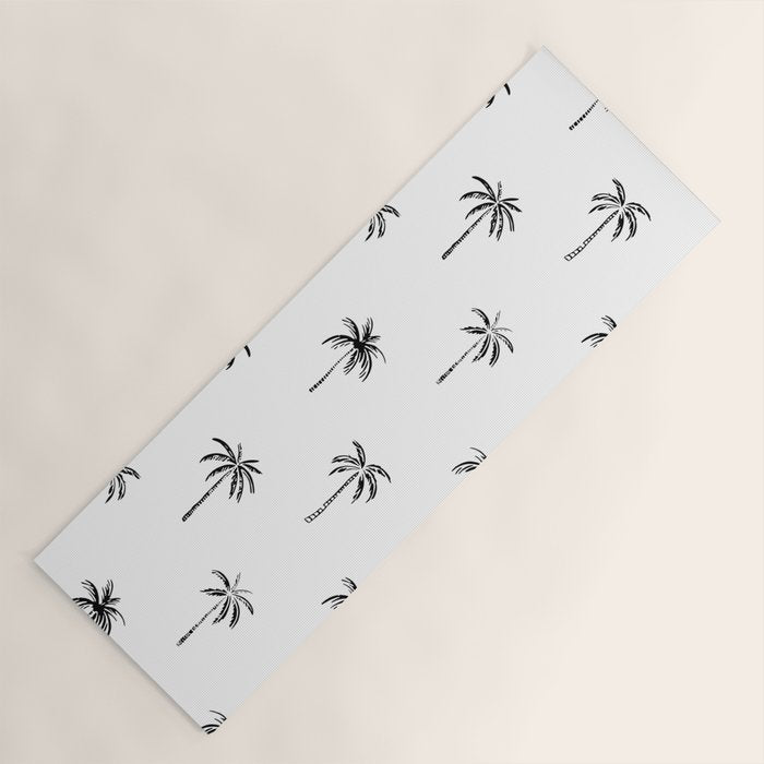 Black and white tropical palm tree pattern Yoga Mat Gallery Image 1