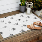Black and white tropical palm tree pattern Outdoor Rug Gallery Image 2