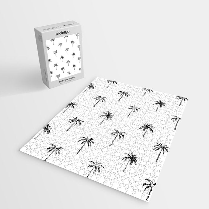 Black and white tropical palm tree pattern Jigsaw Puzzle Gallery Image 2