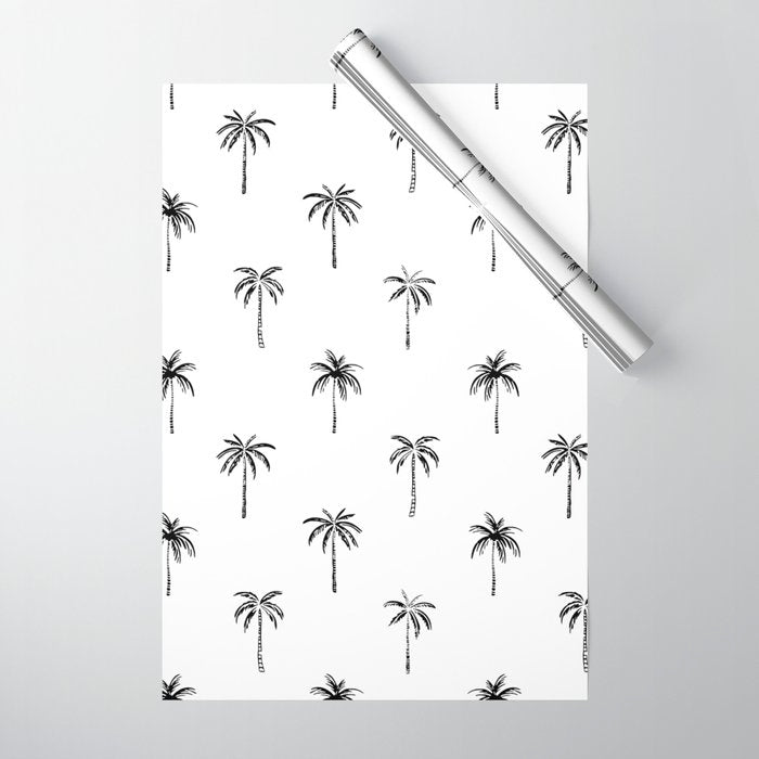 Black and white tropical palm tree pattern Wrapping Paper Gallery Image 1