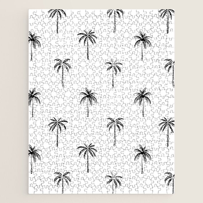 Black and white tropical palm tree pattern Jigsaw Puzzle Gallery Image 1