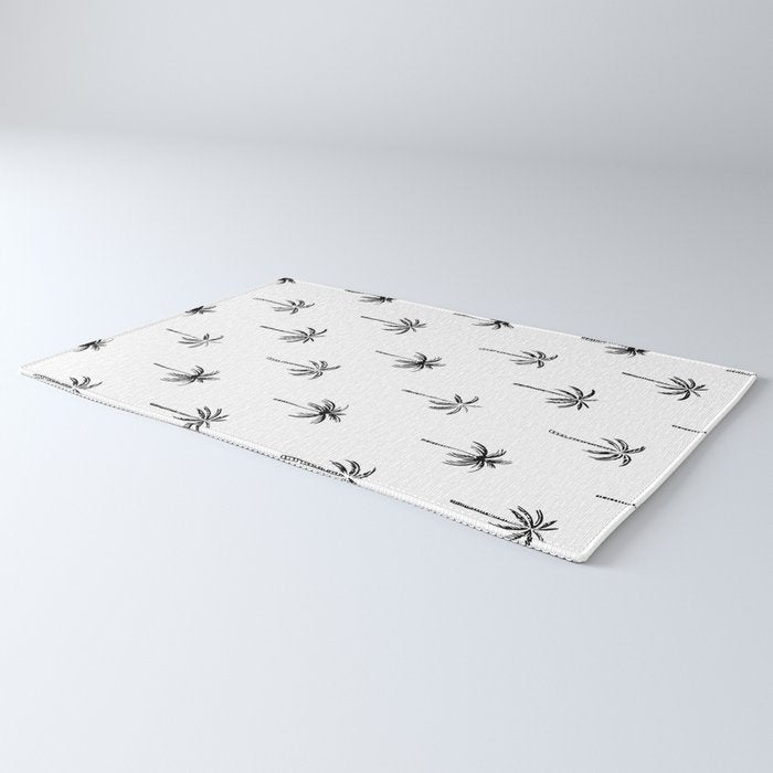 Black and white tropical palm tree pattern Rug Gallery Image 3