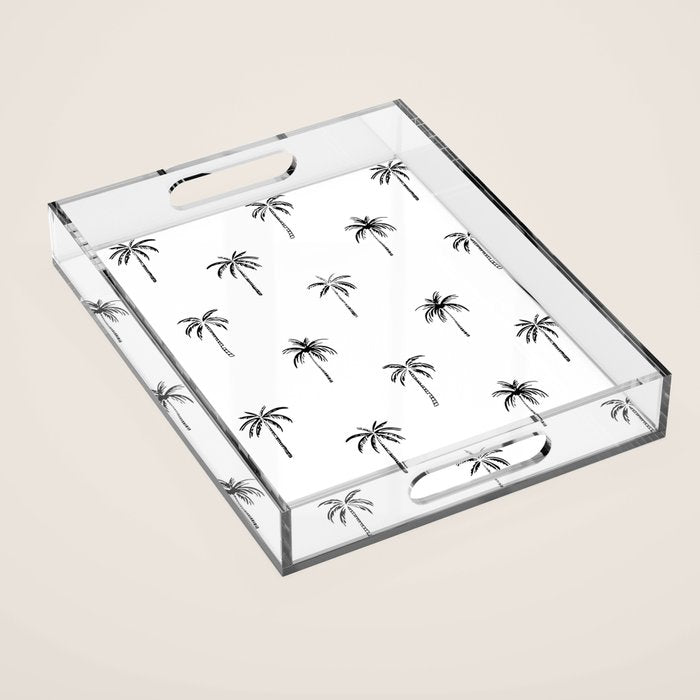 Black and white tropical palm tree pattern Acrylic Tray Gallery Image 1