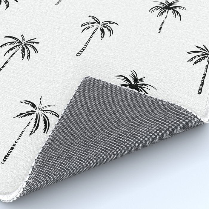 Black and white tropical palm tree pattern Rug Gallery Image 4