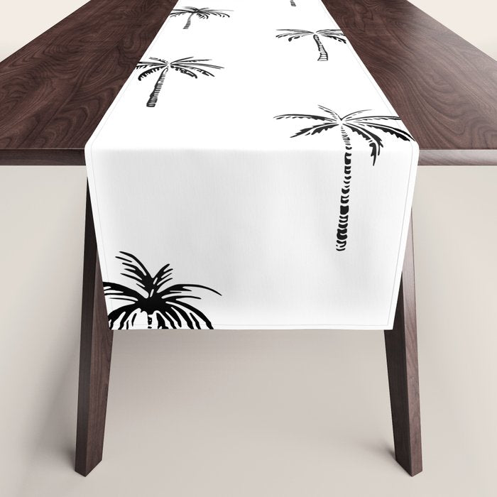 Black and white tropical palm tree pattern Table Runner Gallery Image 1