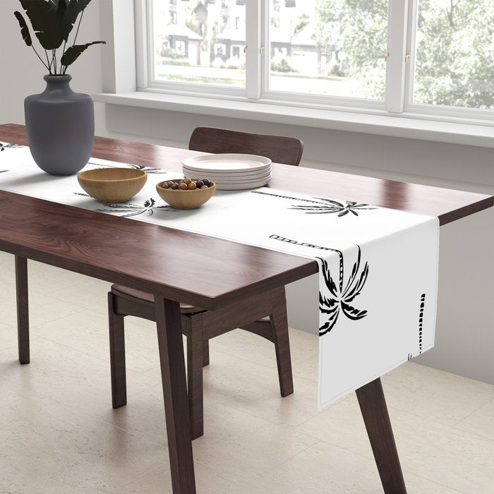 Black and white tropical palm tree pattern Table Runner Gallery Image 2