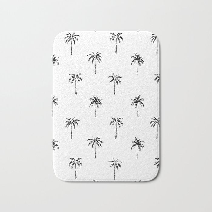Black and white tropical palm tree pattern Bath Mat Gallery Image 1