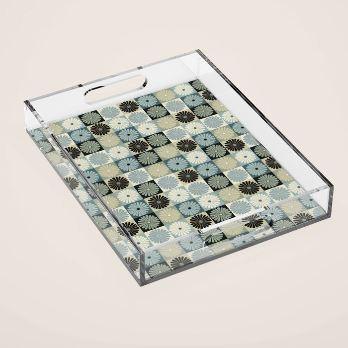 Retro Flowers Check Pattern VI Acrylic Tray Gallery Image 1