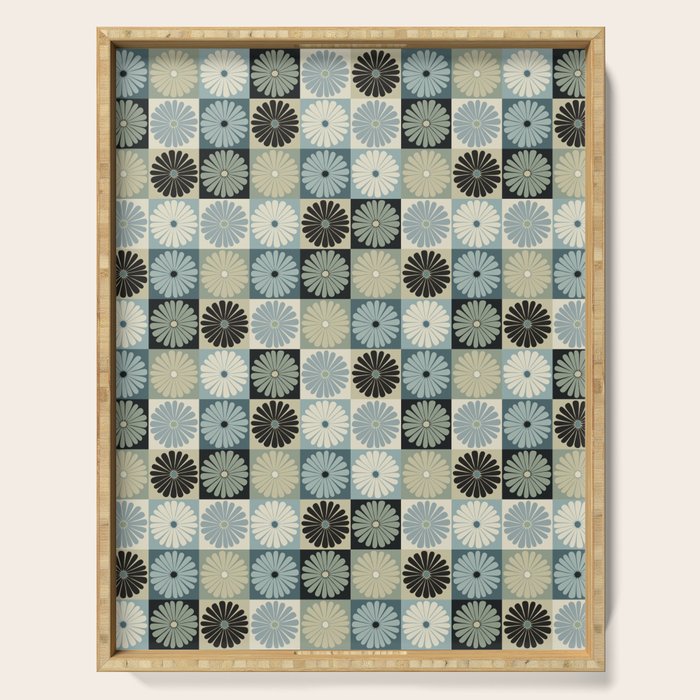Retro Flowers Check Pattern VI Serving Tray Gallery Image 1