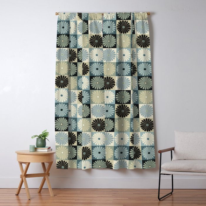 Retro Flowers Check Pattern VI Window Curtain Gallery Image 5