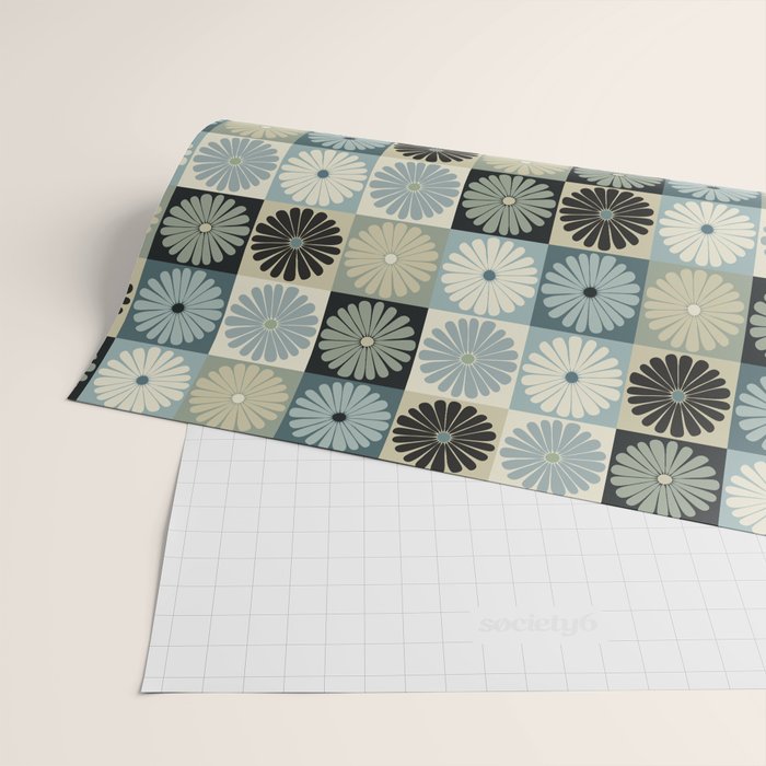 Retro Flowers Check Pattern VI Wrapping Paper Gallery Image 2