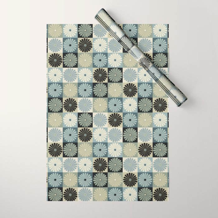 Retro Flowers Check Pattern VI Wrapping Paper Gallery Image 1