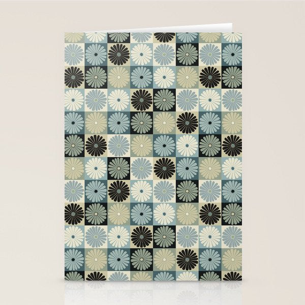 Retro Flowers Check Pattern VI Stationery Card Gallery Image 2