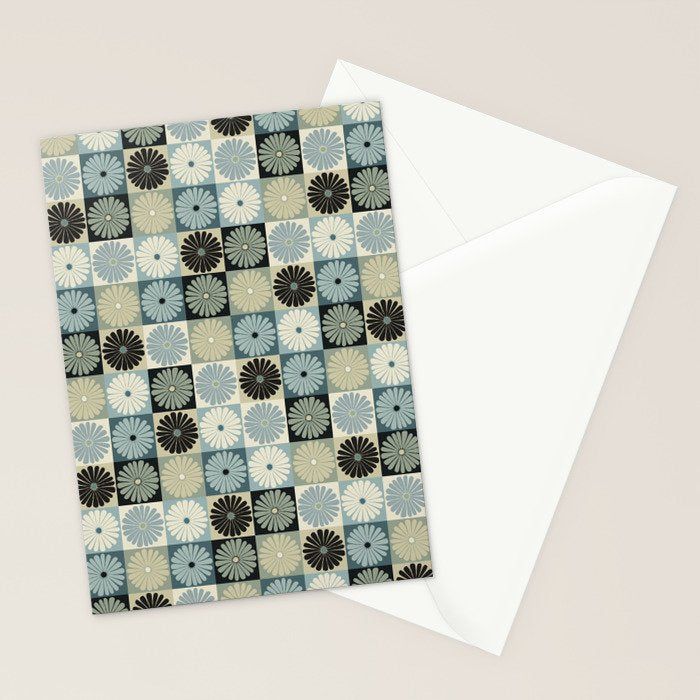 Retro Flowers Check Pattern VI Stationery Card Gallery Image 2