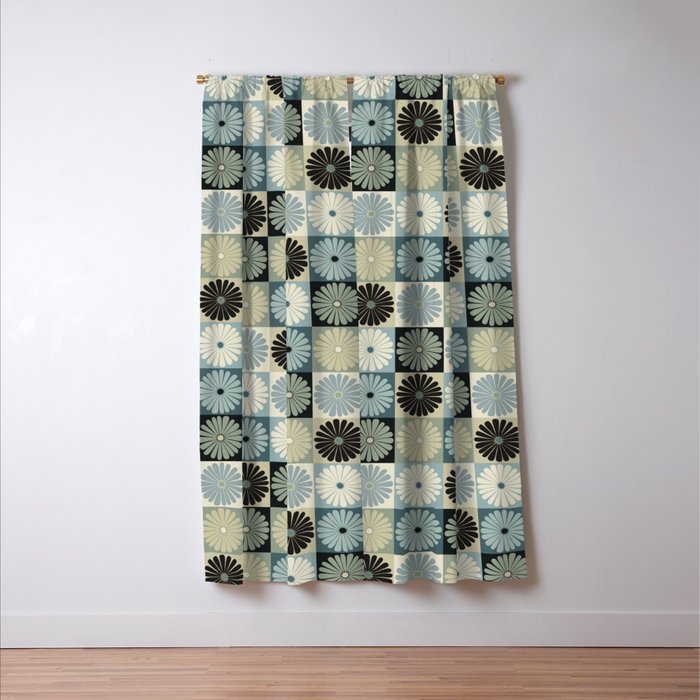 Retro Flowers Check Pattern VI Window Curtain Gallery Image 3