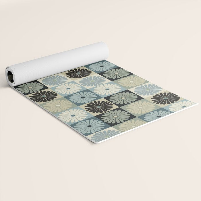 Retro Flowers Check Pattern VI Yoga Mat Gallery Image 2