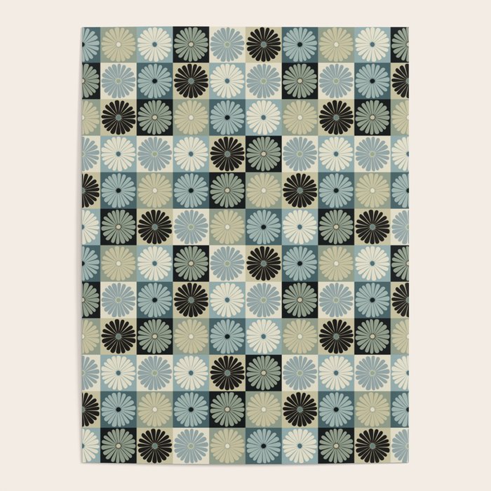 Retro Flowers Check Pattern VI Poster Gallery Image 4