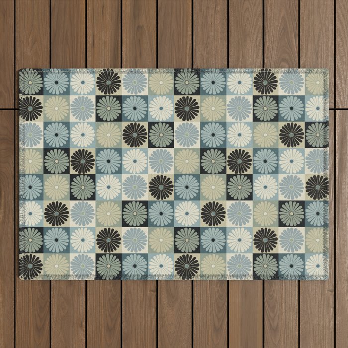 Retro Flowers Check Pattern VI Outdoor Rug Gallery Image 1